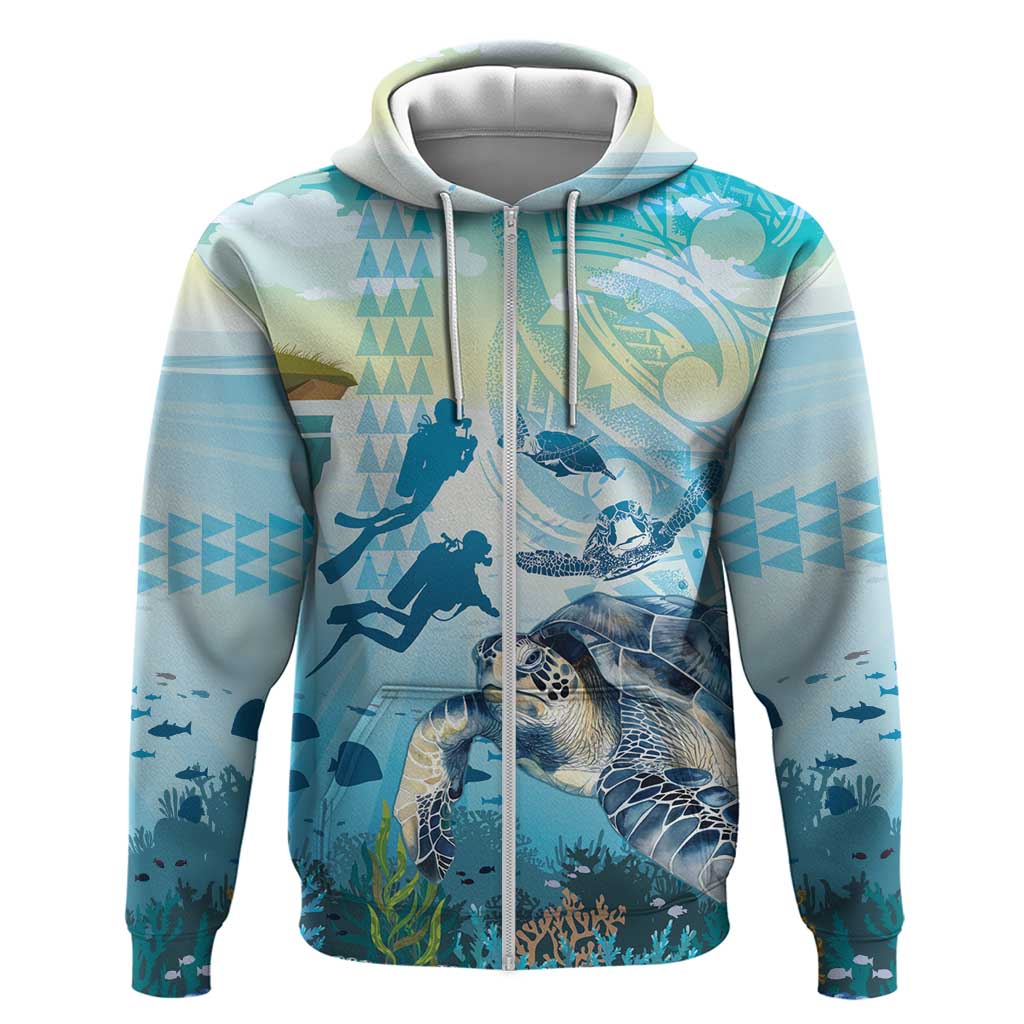 Personalized Snorkeling Hawaii Hoodie Ocean Lover Hawaiian Kakau Honu Turtle LT14 Zip Hoodie Cyan - Polynesian Pride