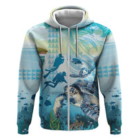 Personalized Snorkeling Hawaii Hoodie Ocean Lover Hawaiian Kakau Honu Turtle LT14 Zip Hoodie Cyan - Polynesian Pride