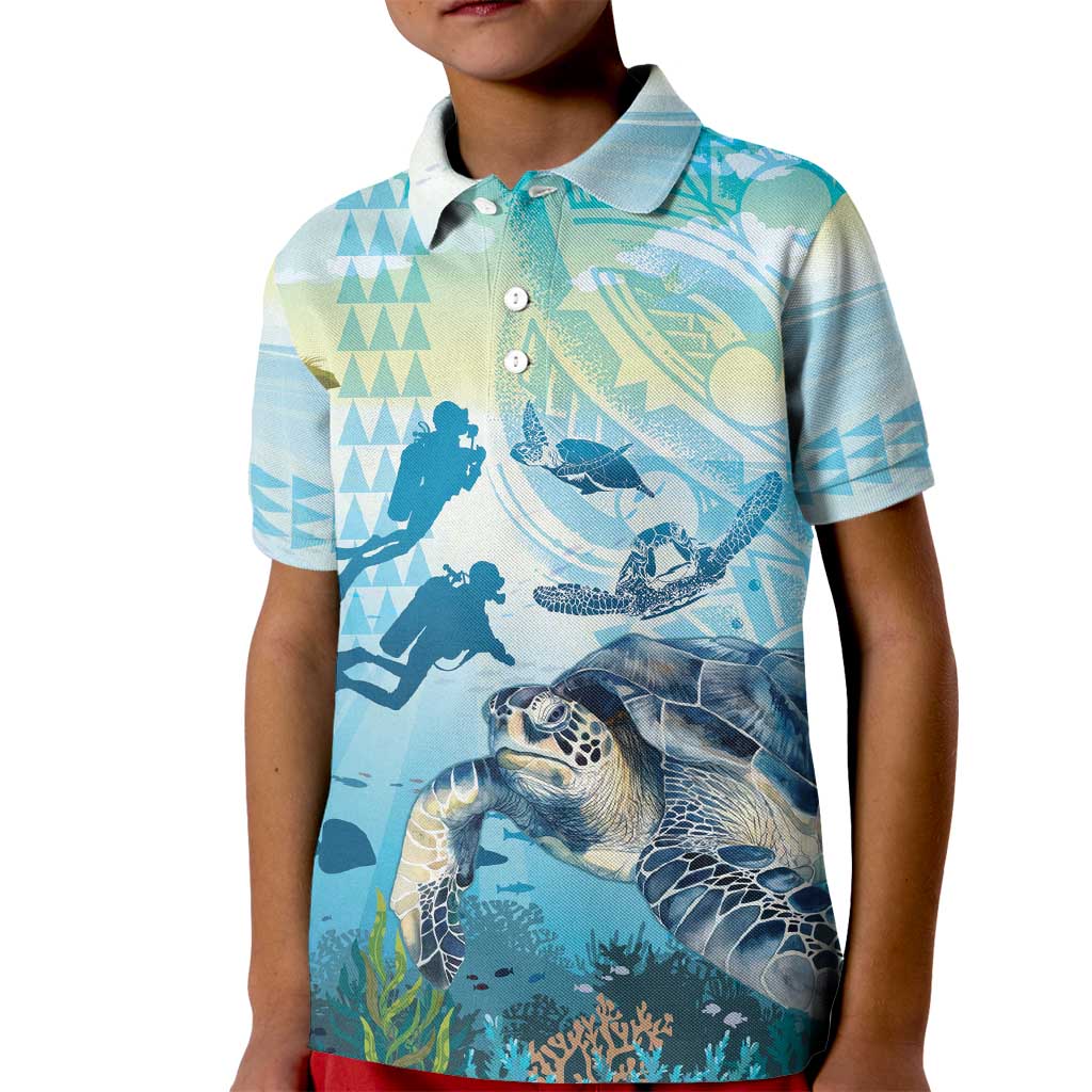 Personalized Snorkeling Hawaii Kid Polo Shirt Ocean Lover Hawaiian Kakau Honu Turtle LT14 Kid Cyan - Polynesian Pride