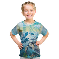 Personalized Snorkeling Hawaii Kid T Shirt Ocean Lover Hawaiian Kakau Honu Turtle LT14 Cyan - Polynesian Pride