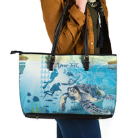 Personalized Snorkeling Hawaii Leather Tote Bag Ocean Lover Hawaiian Kakau Honu Turtle LT14 - Polynesian Pride