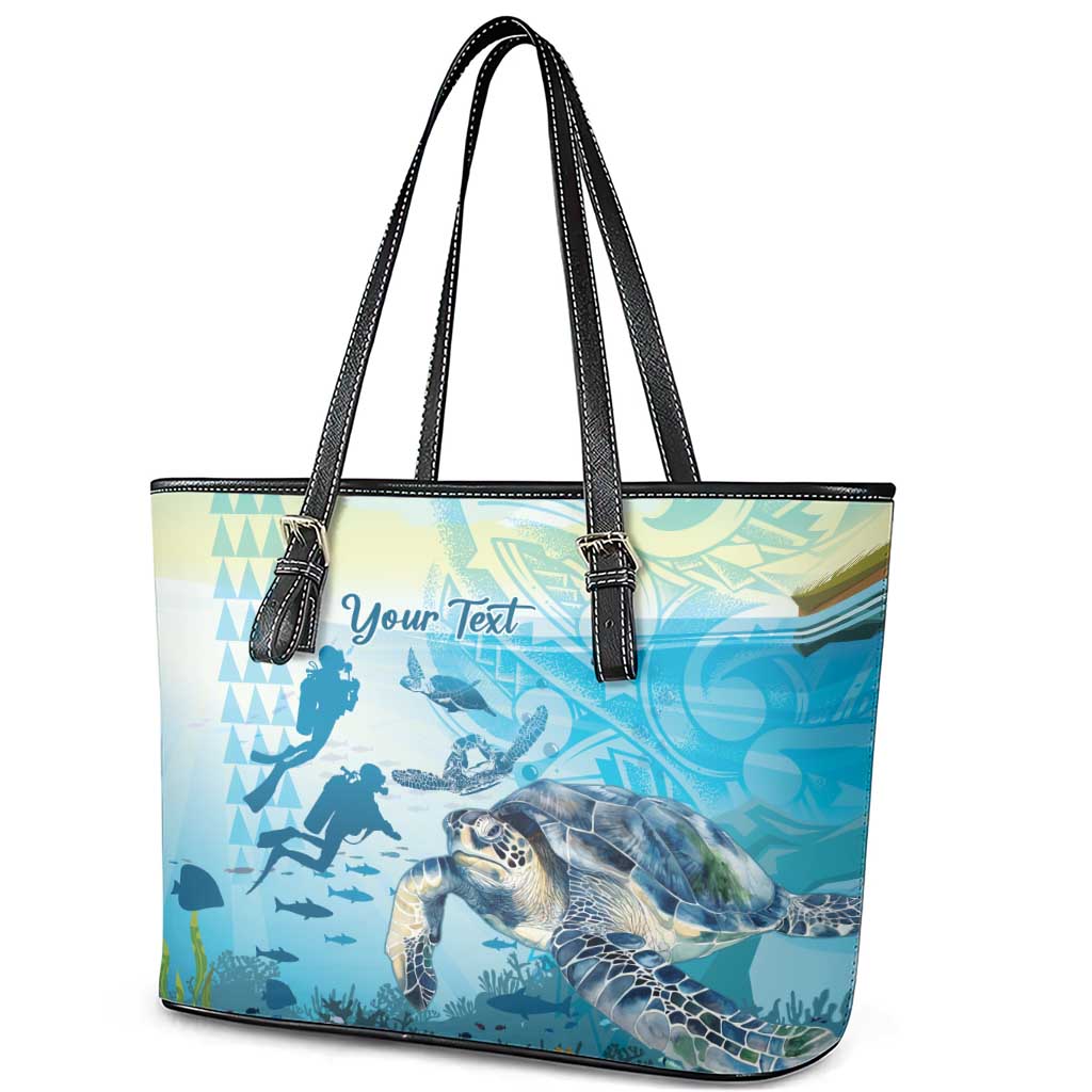 Personalized Snorkeling Hawaii Leather Tote Bag Ocean Lover Hawaiian Kakau Honu Turtle LT14 - Polynesian Pride