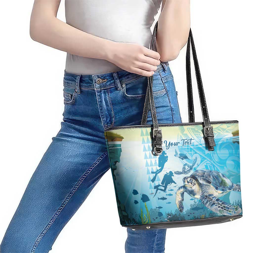 Personalized Snorkeling Hawaii Leather Tote Bag Ocean Lover Hawaiian Kakau Honu Turtle LT14 - Polynesian Pride