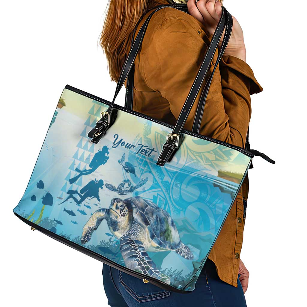 Personalized Snorkeling Hawaii Leather Tote Bag Ocean Lover Hawaiian Kakau Honu Turtle LT14 - Polynesian Pride
