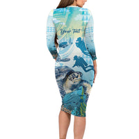 Personalized Snorkeling Hawaii Long Sleeve Bodycon Dress Ocean Lover Hawaiian Kakau Honu Turtle LT14 - Polynesian Pride