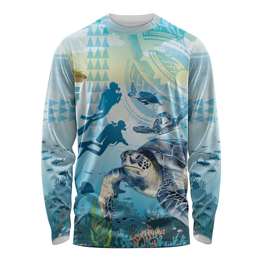 Personalized Snorkeling Hawaii Long Sleeve Shirt Ocean Lover Hawaiian Kakau Honu Turtle LT14 Unisex Cyan - Polynesian Pride