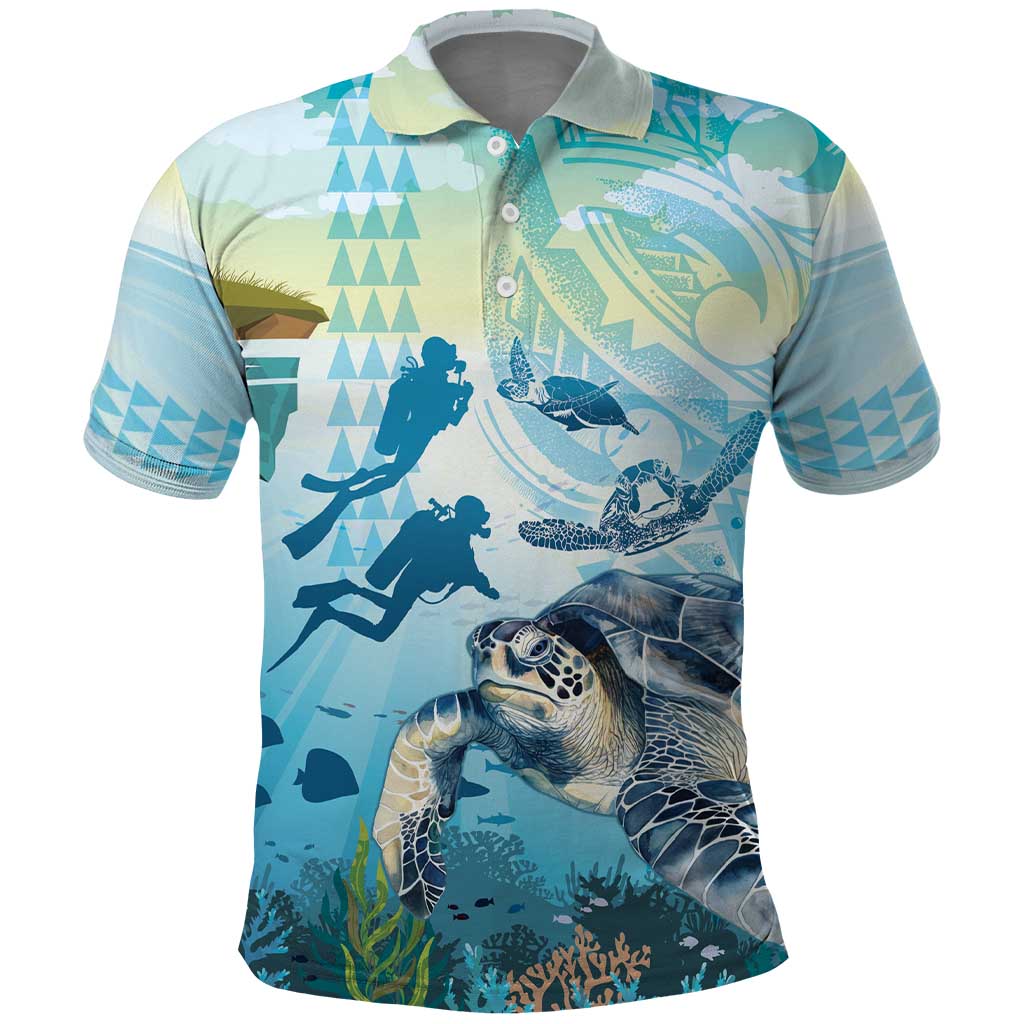 Personalized Snorkeling Hawaii Polo Shirt Ocean Lover Hawaiian Kakau Honu Turtle LT14 Cyan - Polynesian Pride