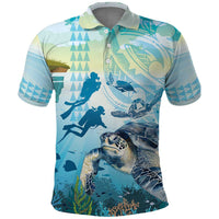 Personalized Snorkeling Hawaii Polo Shirt Ocean Lover Hawaiian Kakau Honu Turtle LT14 Cyan - Polynesian Pride