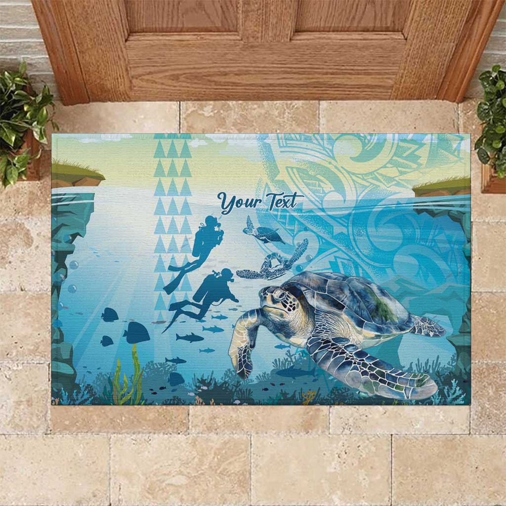 Personalized Snorkeling Hawaii Rubber Doormat Ocean Lover Hawaiian Kakau Honu Turtle LT14 Cyan - Polynesian Pride