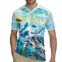 Personalized Snorkeling Hawaii Rugby Jersey Ocean Lover Hawaiian Kakau Honu Turtle LT14 - Polynesian Pride