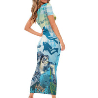 Personalized Snorkeling Hawaii Short Sleeve Bodycon Dress Ocean Lover Hawaiian Kakau Honu Turtle LT14 - Polynesian Pride