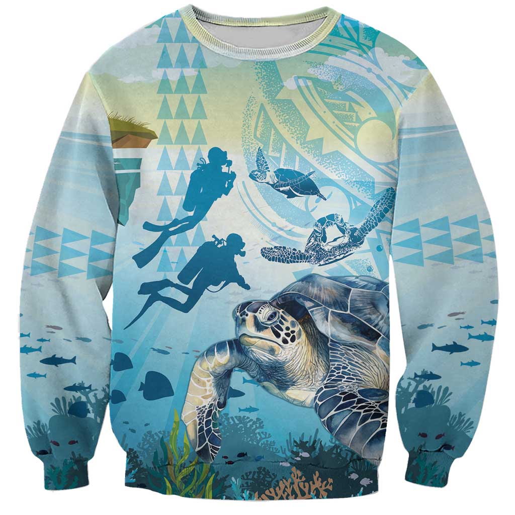 Personalized Snorkeling Hawaii Sweatshirt Ocean Lover Hawaiian Kakau Honu Turtle LT14 Unisex Cyan - Polynesian Pride