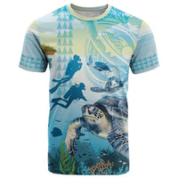 Personalized Snorkeling Hawaii T Shirt Ocean Lover Hawaiian Kakau Honu Turtle LT14 Cyan - Polynesian Pride