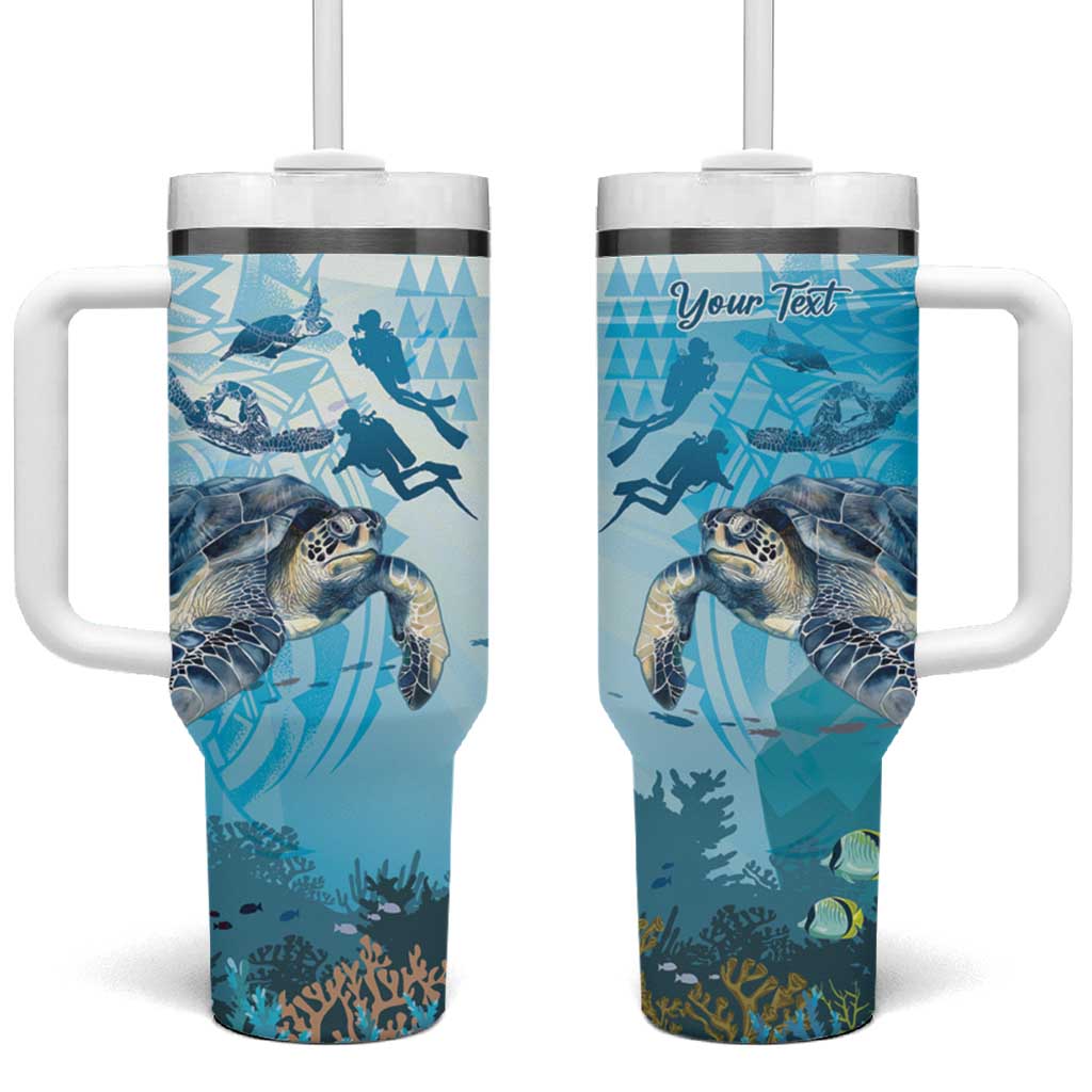 Personalized Snorkeling Hawaii Tumbler With Handle Ocean Lover Hawaiian Kakau Honu Turtle LT14 One Size: 40 oz Cyan - Polynesian Pride