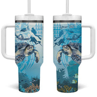 Personalized Snorkeling Hawaii Tumbler With Handle Ocean Lover Hawaiian Kakau Honu Turtle LT14 One Size: 40 oz Cyan - Polynesian Pride