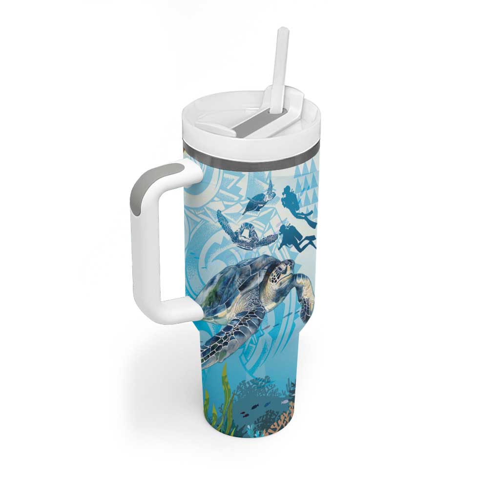 Personalized Snorkeling Hawaii Tumbler With Handle Ocean Lover Hawaiian Kakau Honu Turtle LT14 - Polynesian Pride