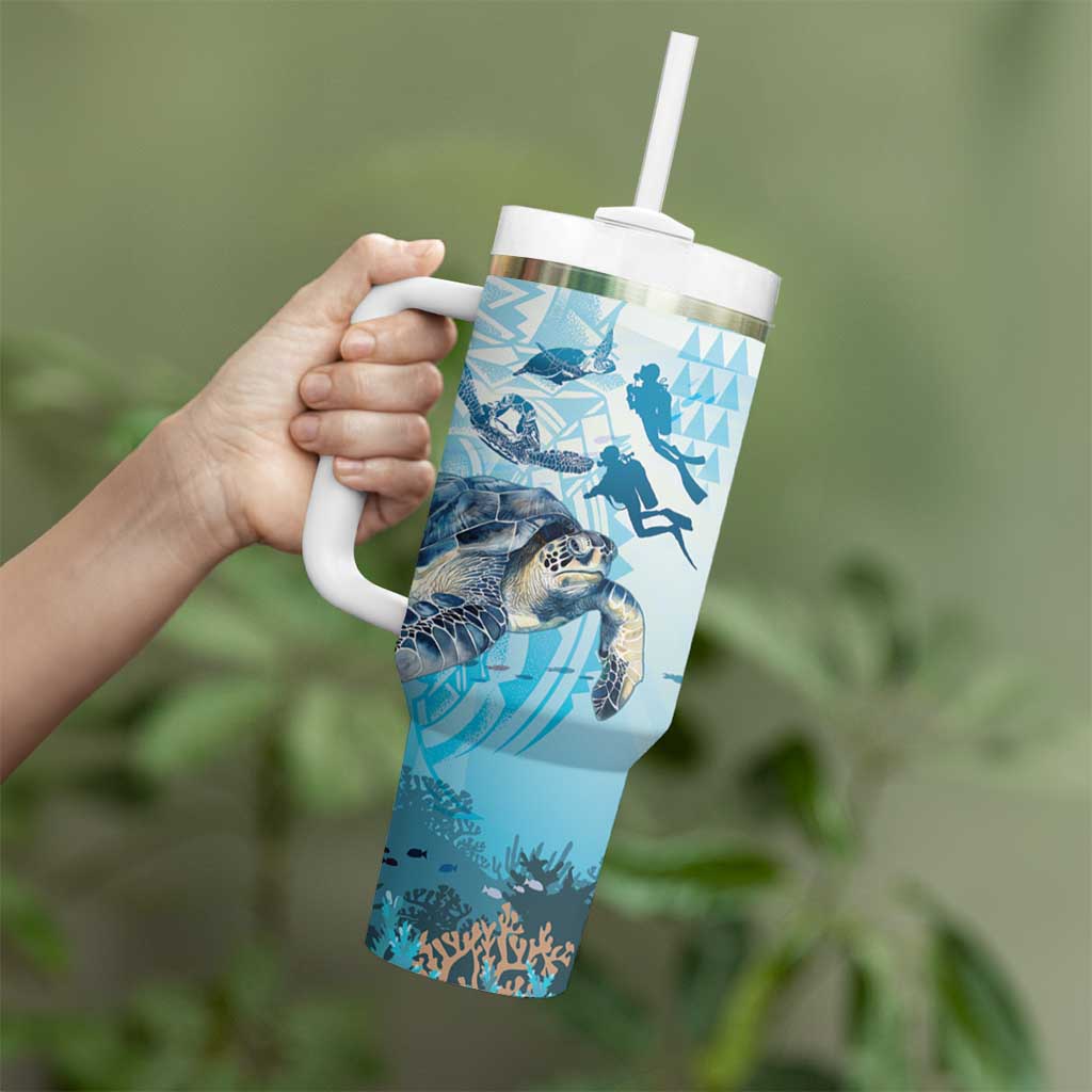 Personalized Snorkeling Hawaii Tumbler With Handle Ocean Lover Hawaiian Kakau Honu Turtle LT14 - Polynesian Pride