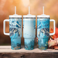 Personalized Snorkeling Hawaii Tumbler With Handle Ocean Lover Hawaiian Kakau Honu Turtle LT14 - Polynesian Pride