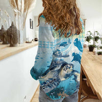 Personalized Snorkeling Hawaii Women Casual Shirt Ocean Lover Hawaiian Kakau Honu Turtle LT14 - Polynesian Pride