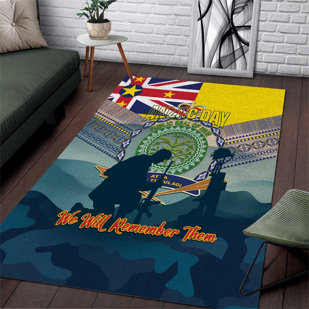 Niue ANZAC Day Area Rug We Will Remember Them Camouflage Style LT14 Yellow - Polynesian Pride