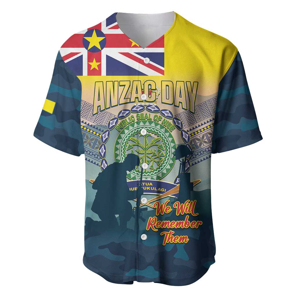 Niue ANZAC Day Baseball Jersey We Will Remember Them Camouflage Style LT14 Yellow - Polynesian Pride