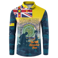 Niue ANZAC Day Button Sweatshirt We Will Remember Them Camouflage Style LT14 Yellow - Polynesian Pride