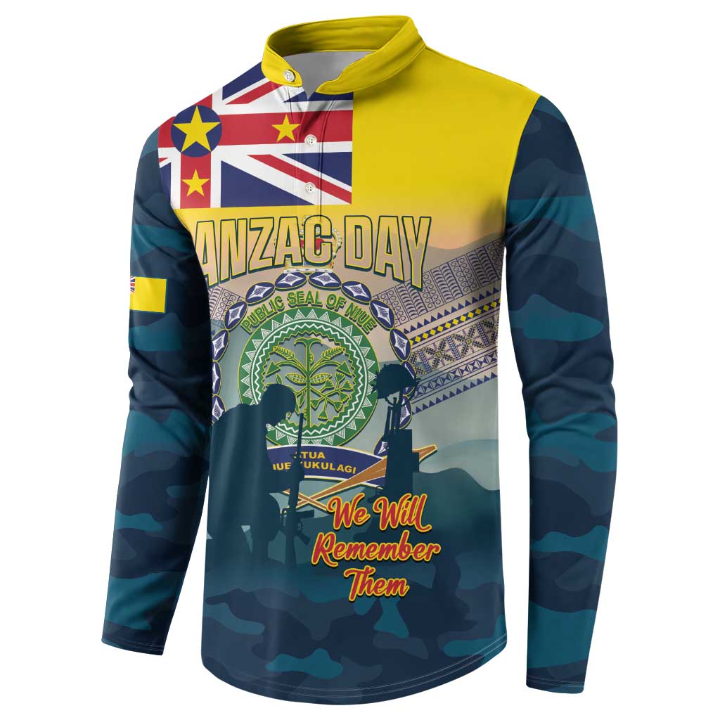 Niue ANZAC Day Button Sweatshirt We Will Remember Them Camouflage Style LT14 - Polynesian Pride