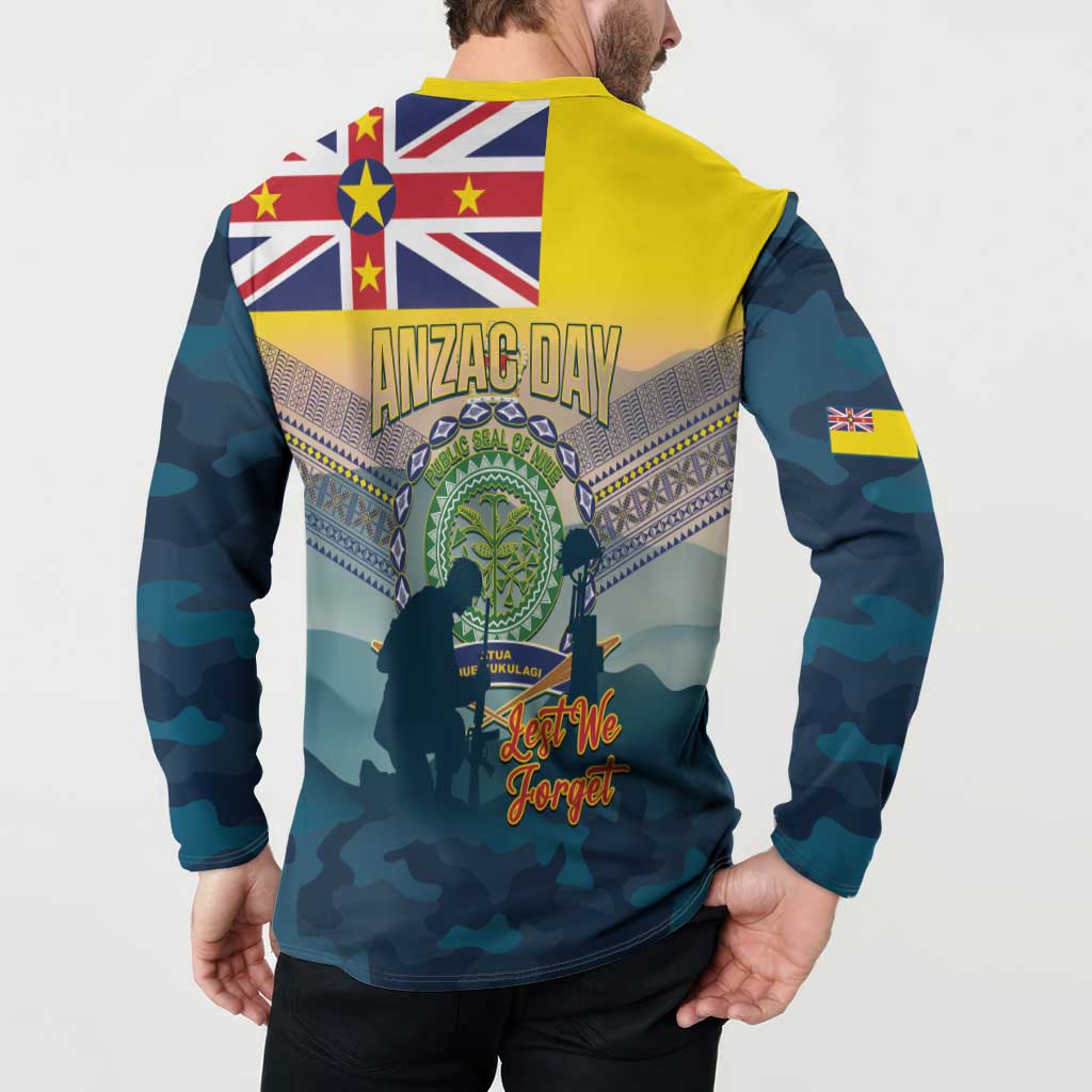 Niue ANZAC Day Button Sweatshirt We Will Remember Them Camouflage Style LT14 - Polynesian Pride