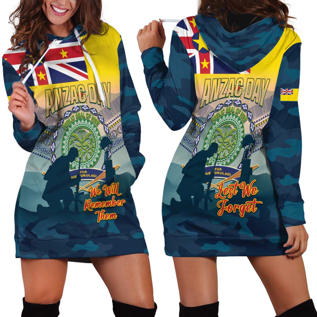 Niue ANZAC Day Hoodie Dress We Will Remember Them Camouflage Style LT14 - Polynesian Pride