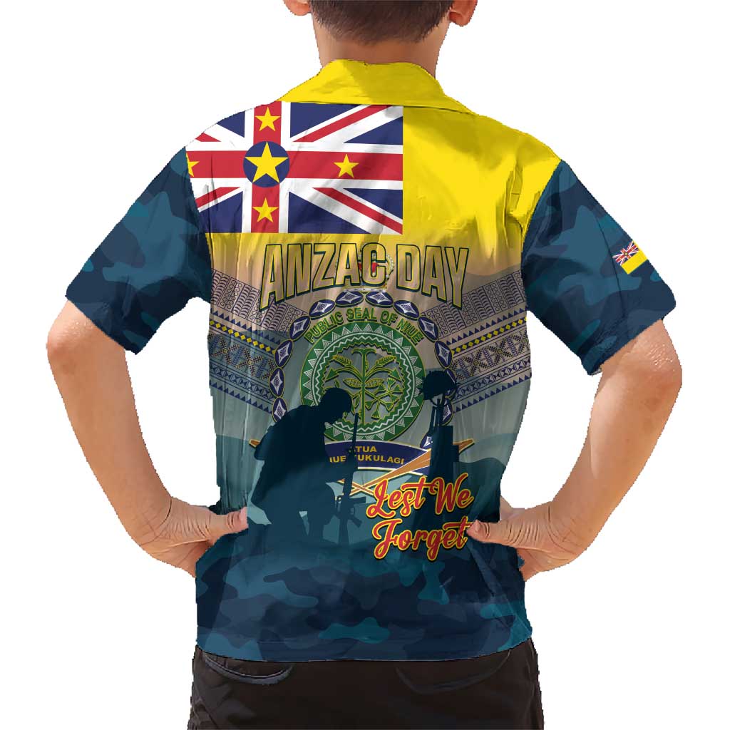 Niue ANZAC Day Kid Hawaiian Shirt We Will Remember Them Camouflage Style LT14 - Polynesian Pride