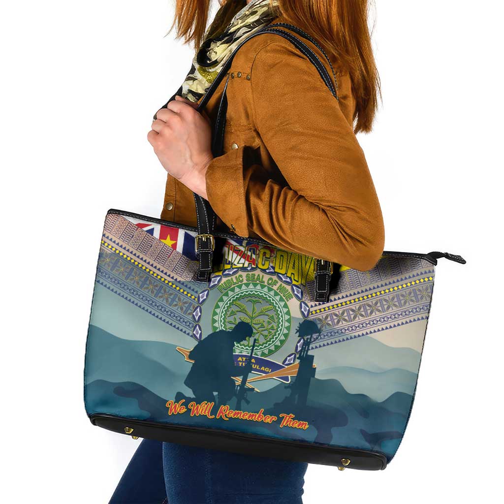 Niue ANZAC Day Leather Tote Bag We Will Remember Them Camouflage Style LT14 Yellow - Polynesian Pride