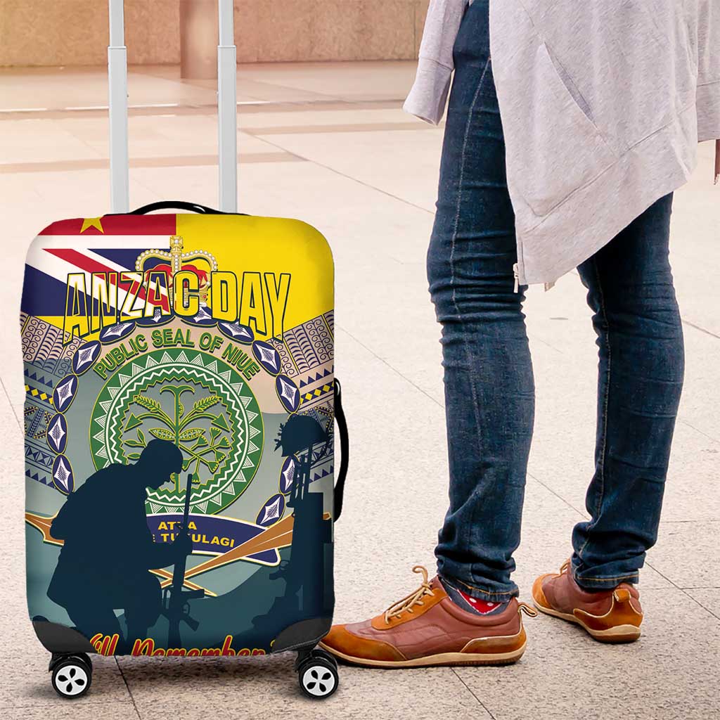 Niue ANZAC Day Luggage Cover We Will Remember Them Camouflage Style LT14 Yellow - Polynesian Pride