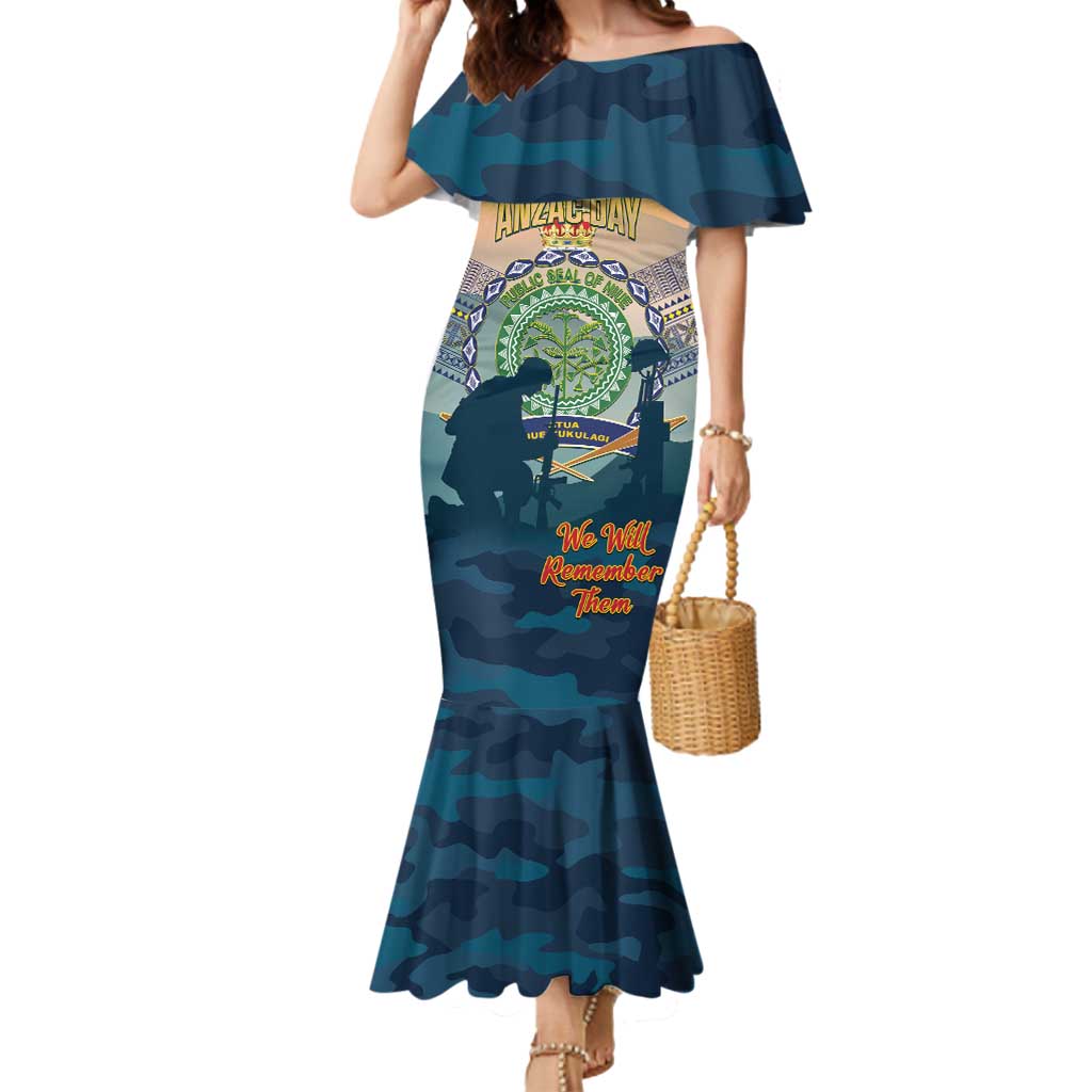 Niue ANZAC Day Mermaid Dress We Will Remember Them Camouflage Style LT14 Women Yellow - Polynesian Pride