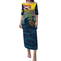 Niue ANZAC Day Puletasi We Will Remember Them Camouflage Style LT14 Long Dress Yellow - Polynesian Pride