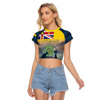Niue ANZAC Day Raglan Cropped T Shirt We Will Remember Them Camouflage Style LT14 Female Yellow - Polynesian Pride