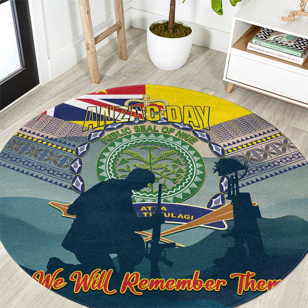 Niue ANZAC Day Round Carpet We Will Remember Them Camouflage Style LT14 Yellow - Polynesian Pride