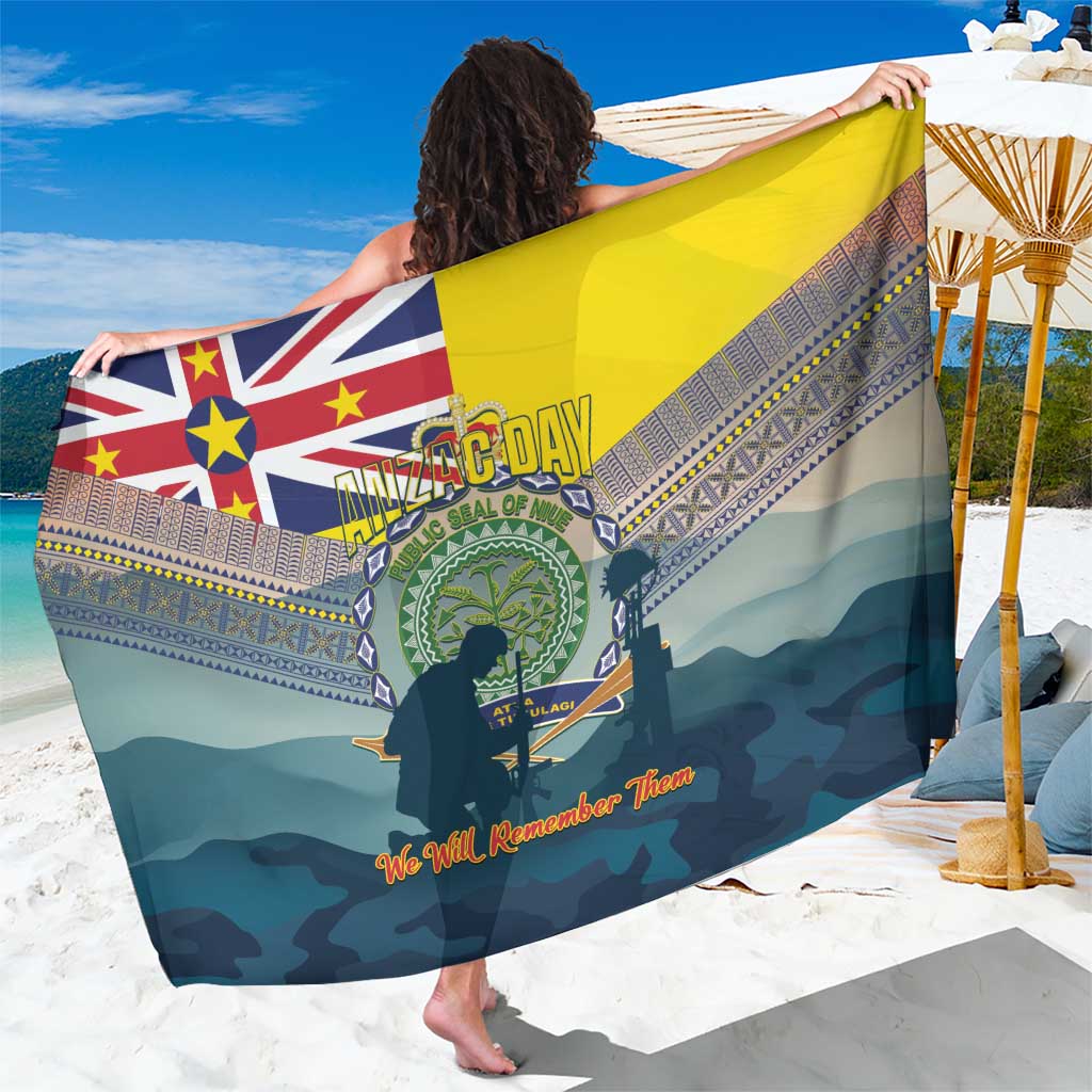 Niue ANZAC Day Sarong We Will Remember Them Camouflage Style LT14 One Size 44 x 66 inches Yellow - Polynesian Pride