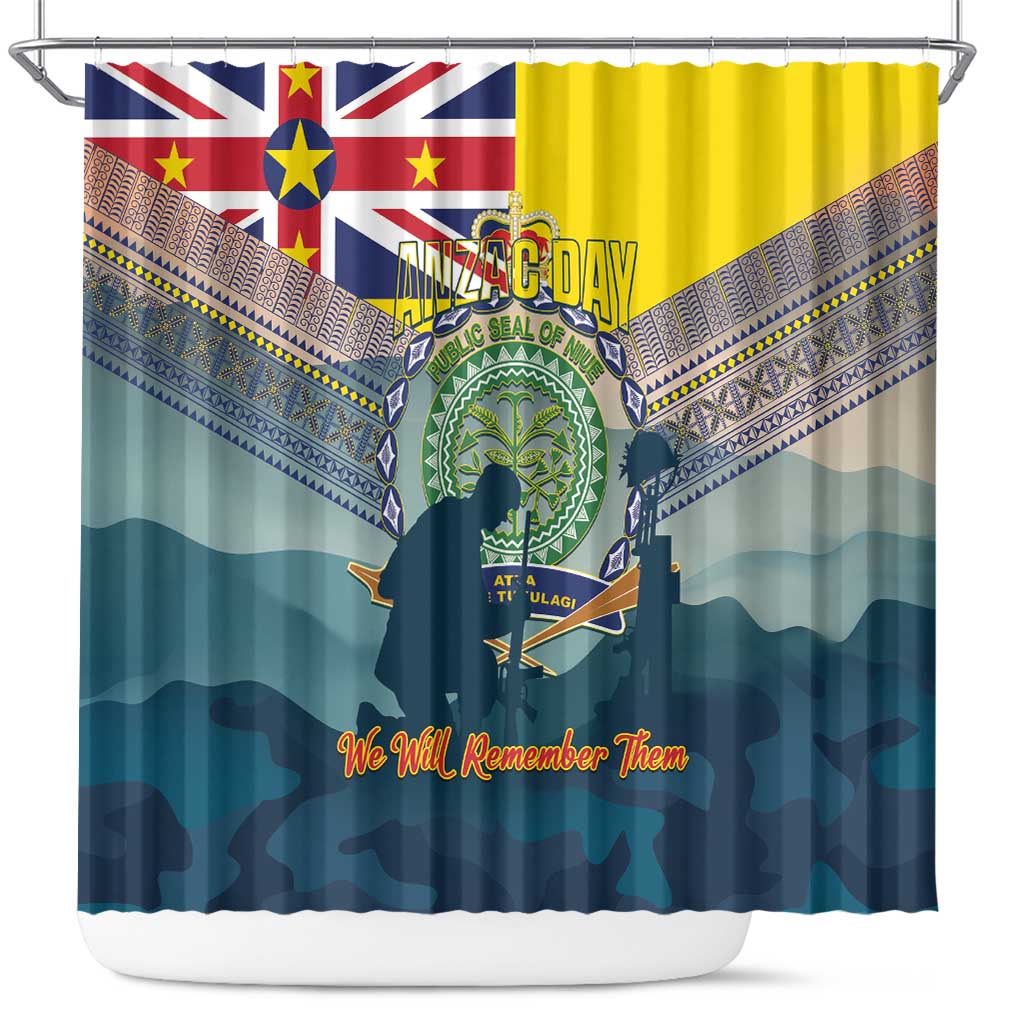 Niue ANZAC Day Shower Curtain We Will Remember Them Camouflage Style LT14 Yellow - Polynesian Pride