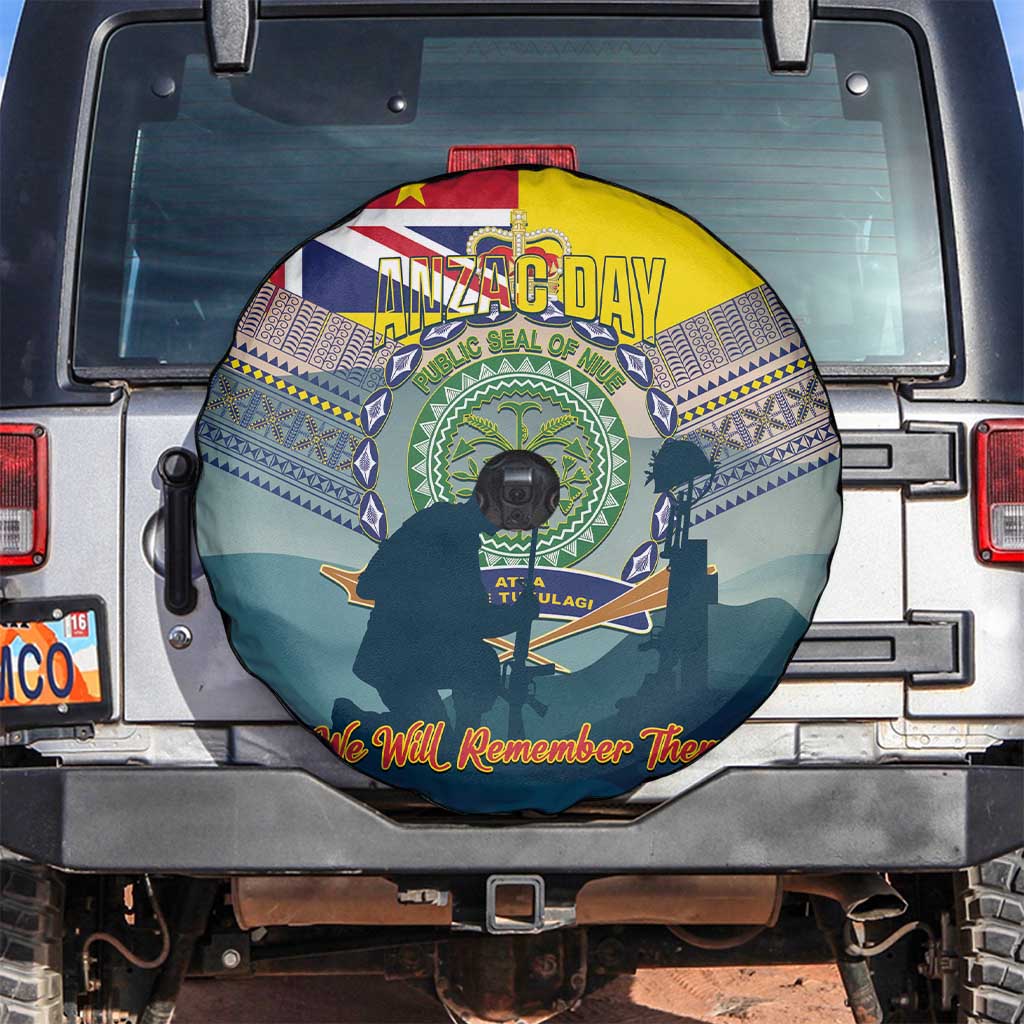 Niue ANZAC Day Spare Tire Cover We Will Remember Them Camouflage Style LT14 Yellow - Polynesian Pride