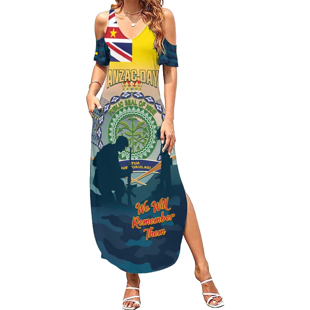 Niue ANZAC Day Summer Maxi Dress We Will Remember Them Camouflage Style LT14 Women Yellow - Polynesian Pride
