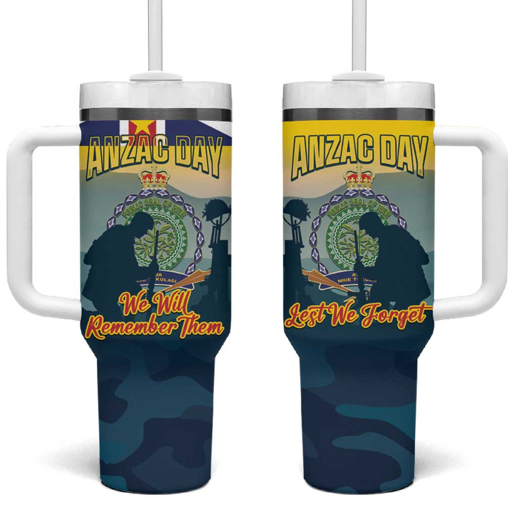 Niue ANZAC Day Tumbler With Handle We Will Remember Them Camouflage Style LT14 One Size: 40 oz Yellow - Polynesian Pride