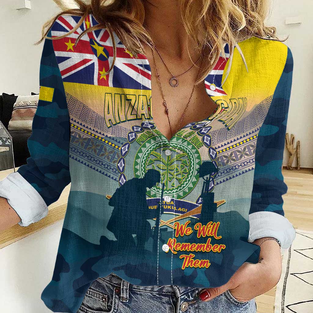 Niue ANZAC Day Women Casual Shirt We Will Remember Them Camouflage Style LT14 Female Yellow - Polynesian Pride