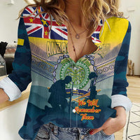 Niue ANZAC Day Women Casual Shirt We Will Remember Them Camouflage Style LT14 Female Yellow - Polynesian Pride