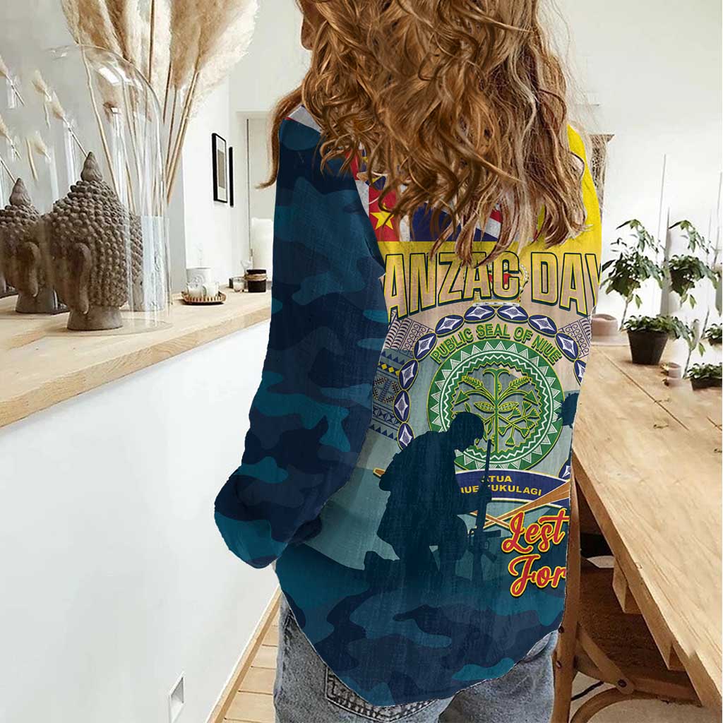 Niue ANZAC Day Women Casual Shirt We Will Remember Them Camouflage Style LT14 - Polynesian Pride