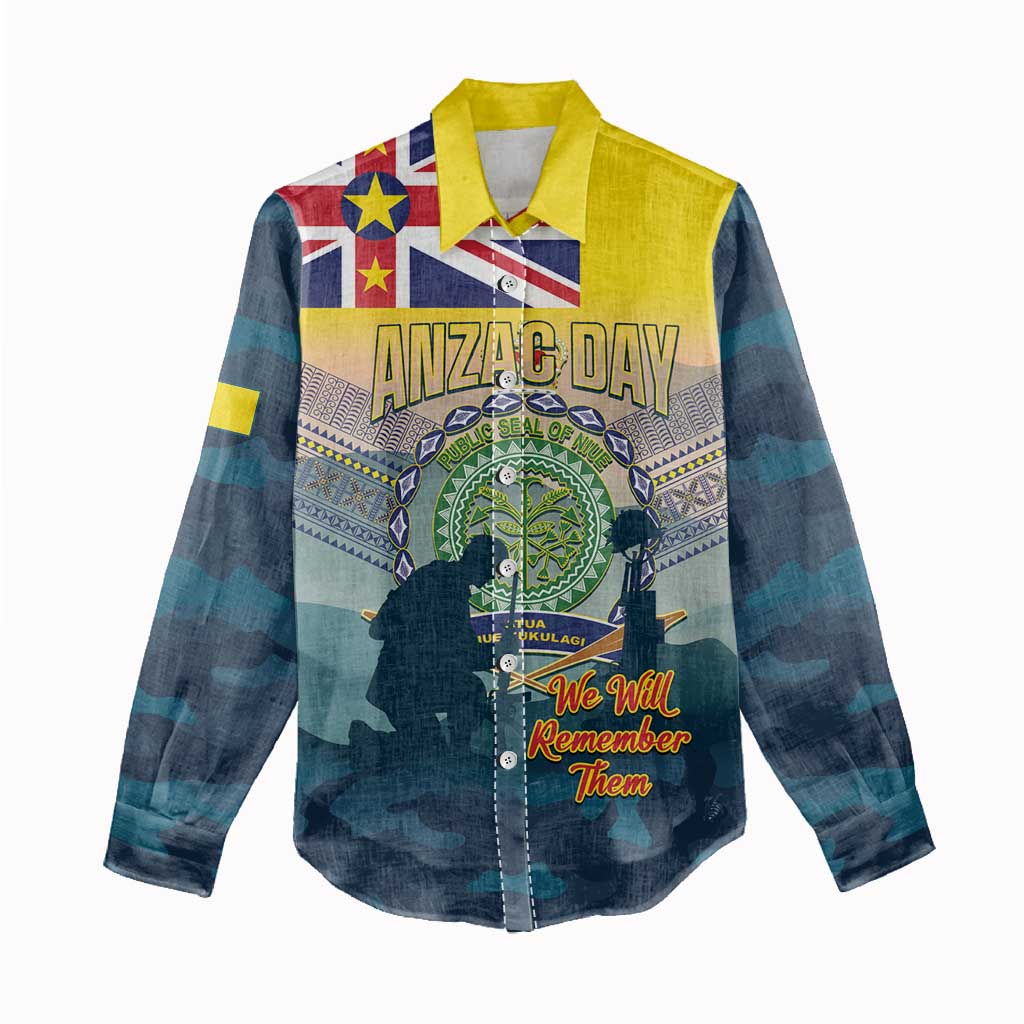 Niue ANZAC Day Women Casual Shirt We Will Remember Them Camouflage Style LT14 - Polynesian Pride