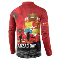 Tonga ANZAC Day Button Sweatshirt Ngatu Pattern We Will Remember Them LT14 - Polynesian Pride