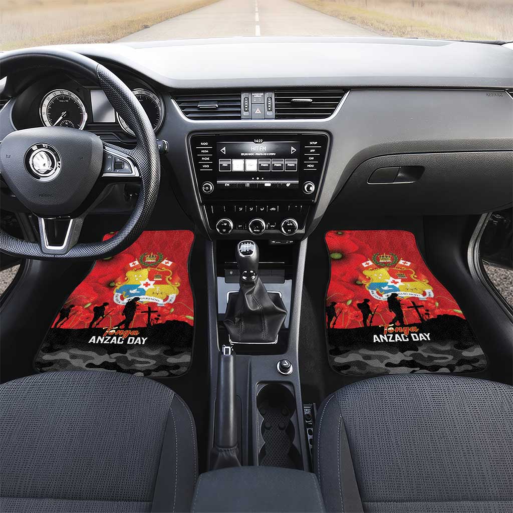 Tonga ANZAC Day Car Mats Ngatu Pattern We Will Remember Them LT14 Set 2pcs - Front Red - Polynesian Pride