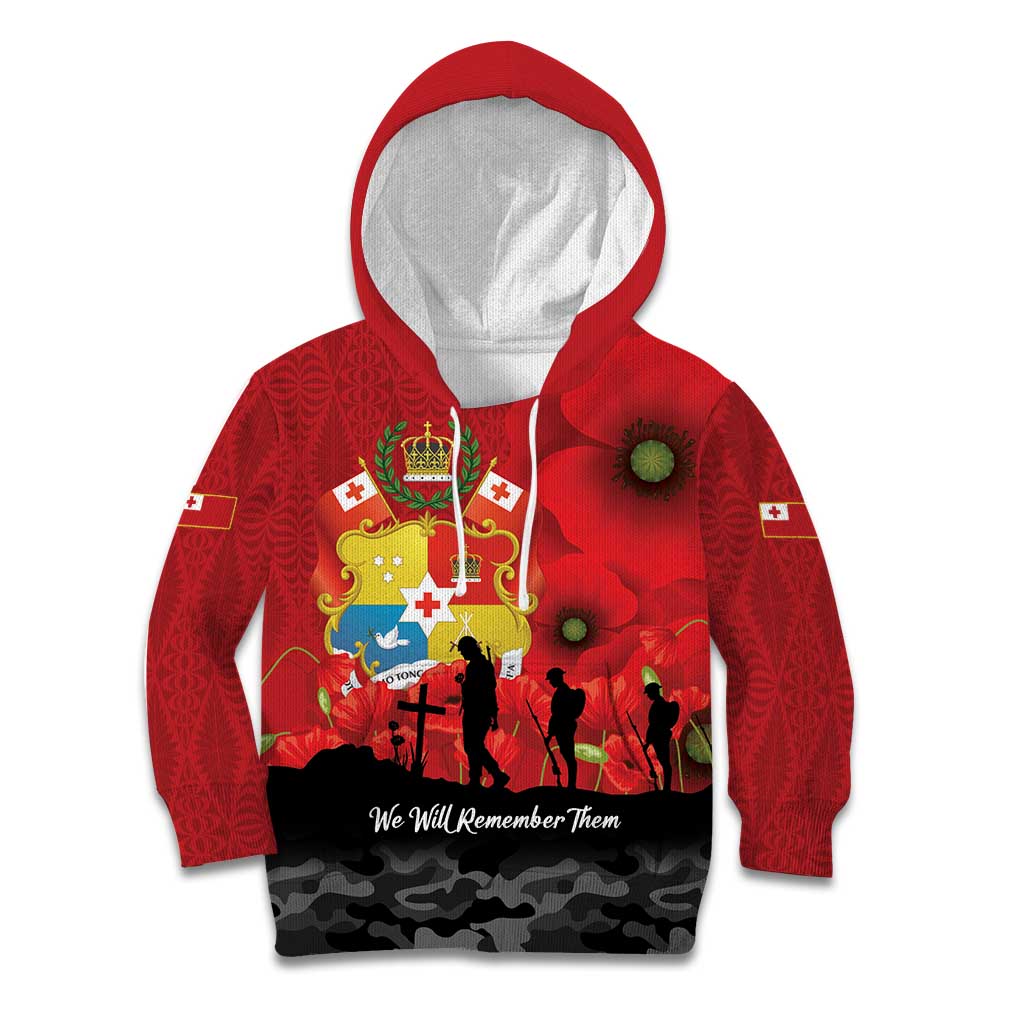 Tonga ANZAC Day Kid Hoodie Ngatu Pattern We Will Remember Them LT14 Hoodie Red - Polynesian Pride