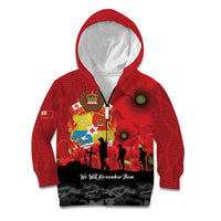 Tonga ANZAC Day Kid Hoodie Ngatu Pattern We Will Remember Them LT14 Zip Hoodie Red - Polynesian Pride