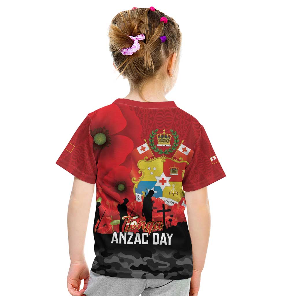 Tonga ANZAC Day Kid T Shirt Ngatu Pattern We Will Remember Them LT14 - Polynesian Pride